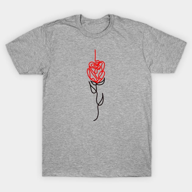 Red Rose Single Line Drawing T-Shirt by Tenpmcreations